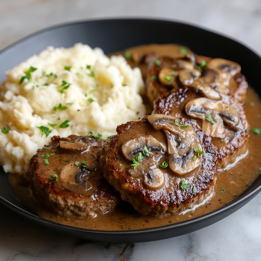 Turkey Salisbury Steaks with Mushroom Gravy Recipe - Recipe Image