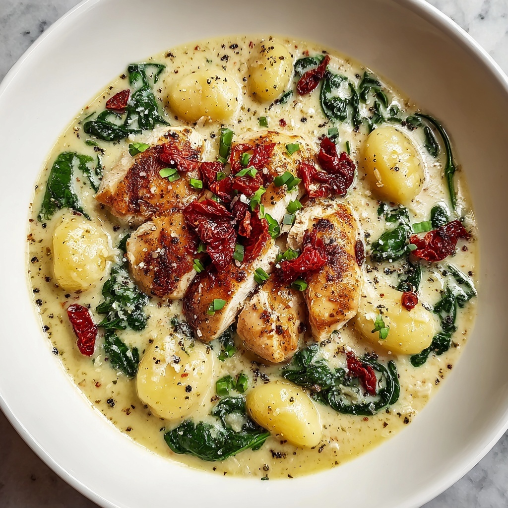 Asiago Chicken Gnocchi with Sun-Dried Tomatoes and Spinach Recipe - Recipe Image