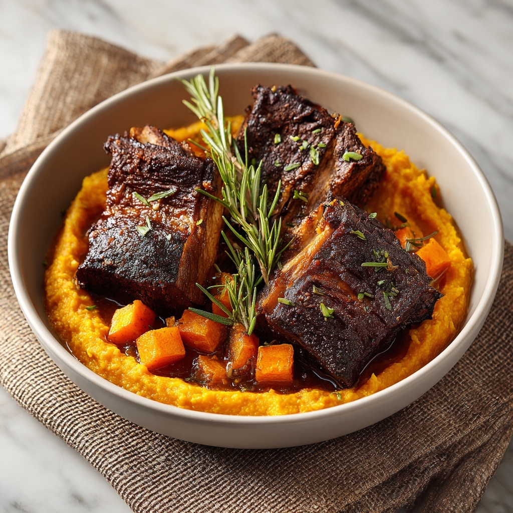 Apple Cider Braised Short Ribs with Rosemary Mashed Sweet Potatoes Recipe - Recipe Image