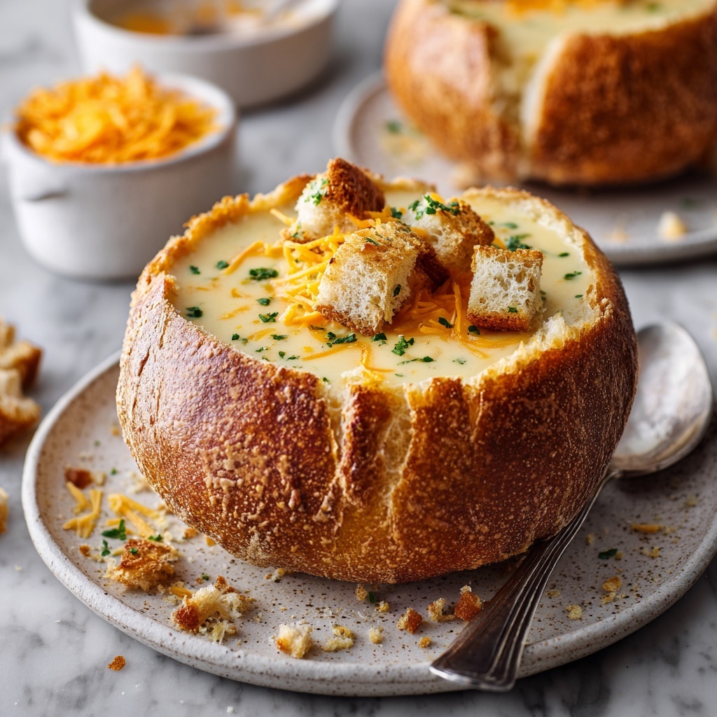Cheddar & Cauliflower Soup in Mini Bread Bowls Recipe - Recipe Image
