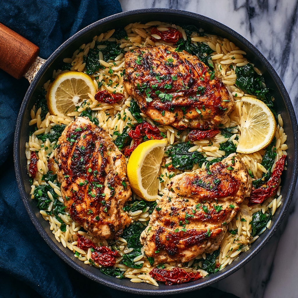 Lemon Herb Chicken & Orzo with Spinach Recipe - Recipe Image