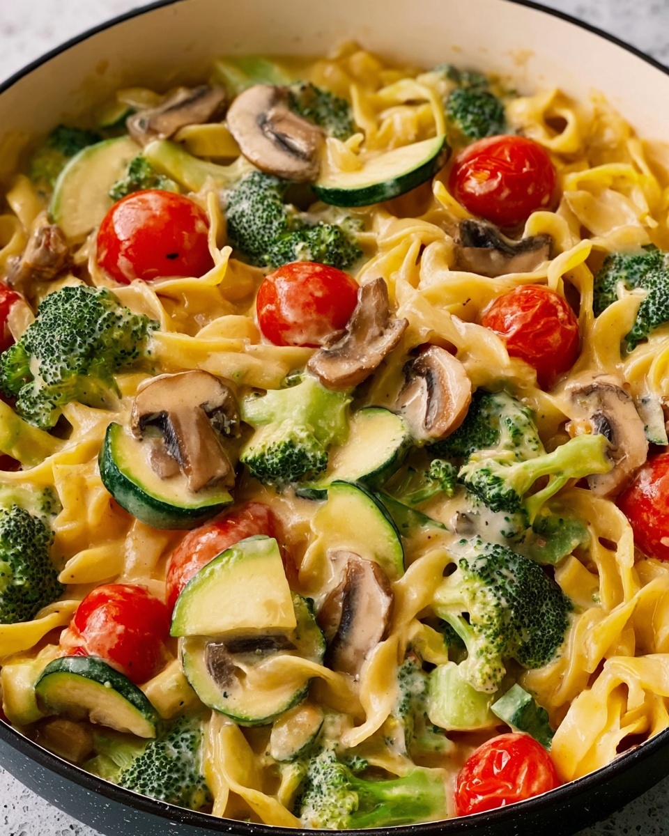 Creamy Veggie Penne Pasta with Cherry Tomatoes and Parmesan Recipe - Recipe Image