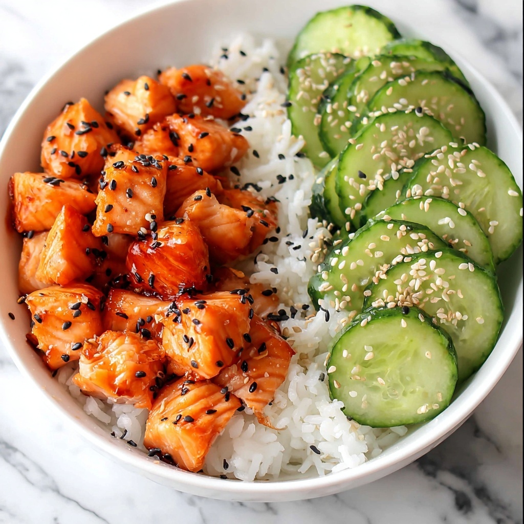 Teriyaki Salmon Bites with Avocado and Cucumber Salad Recipe - Recipe Image