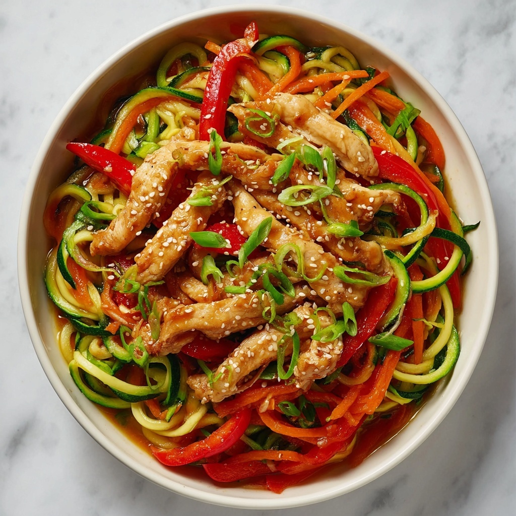 Garlic Chicken Zucchini Noodles Stir Fry Recipe - Recipe Image