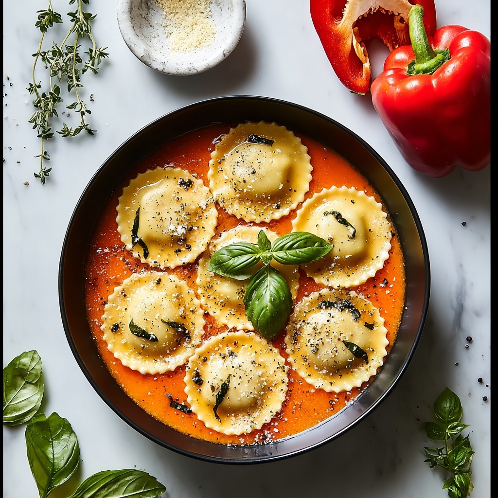 Roasted Red Pepper Ravioli Soup Recipe - Recipe Image
