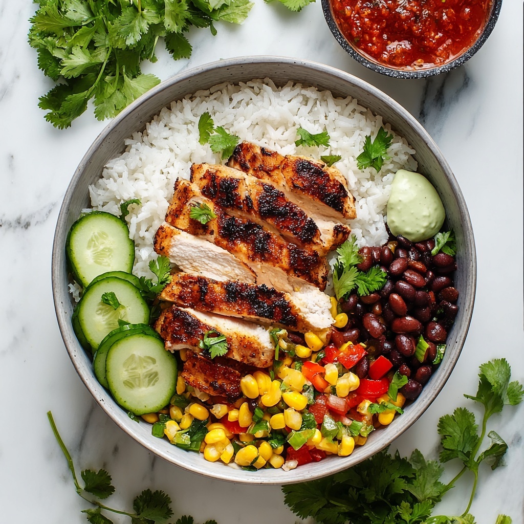Grilled Chicken Burrito Bowls with Rice and Beans Recipe - Recipe Image