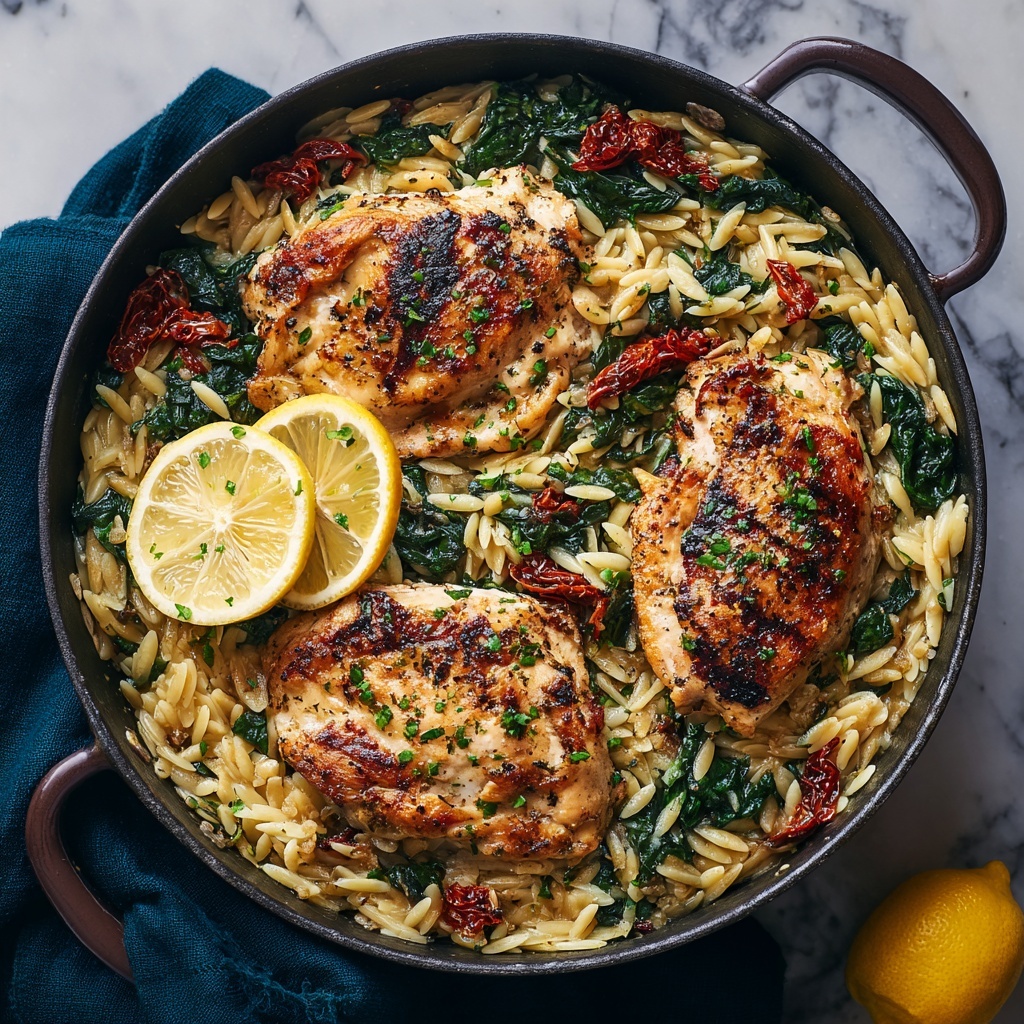 Lemon Herb Chicken & Orzo with Spinach Recipe - Recipe Image