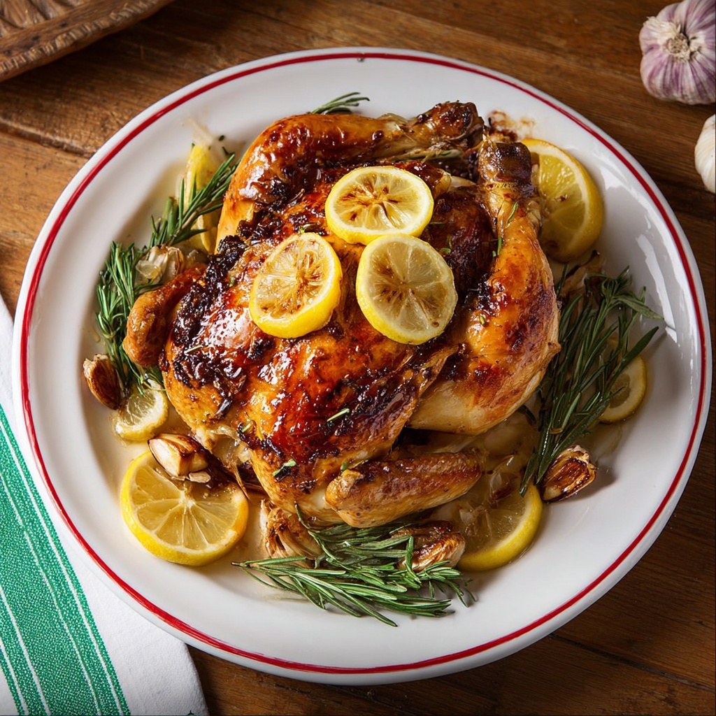 Holiday Roasted Chicken with Garlic, Lemon, and Herbs Recipe - Recipe Image