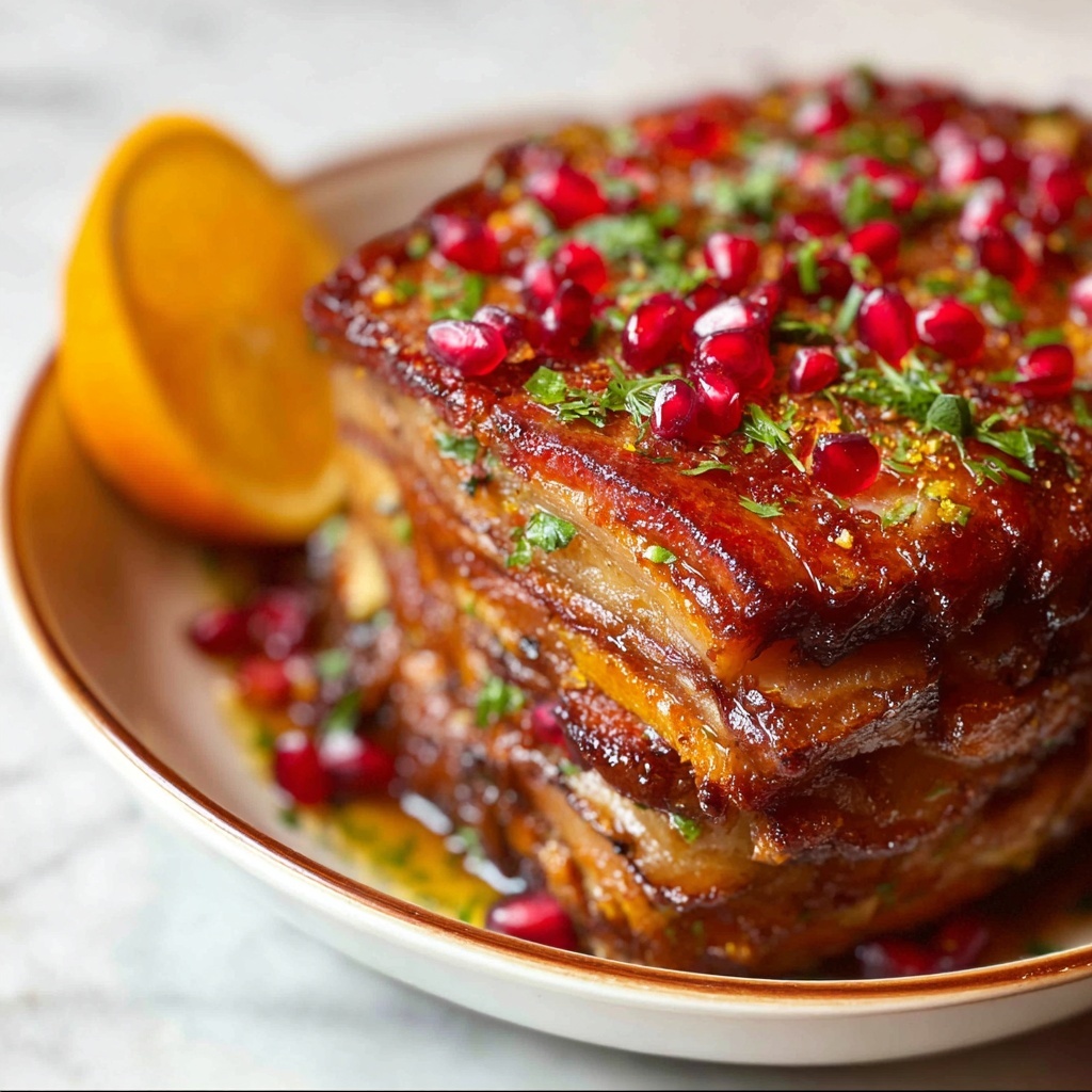 Festive Orange Glazed Holiday Ham with Pomegranate Seeds Recipe - Recipe Image