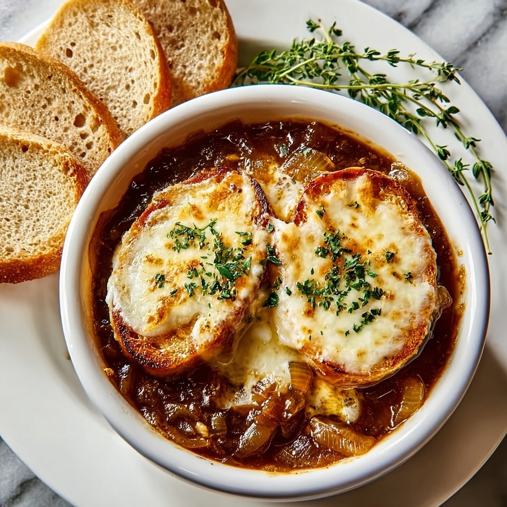 Slow Cooker French Onion Soup with Gruyère and Toasted Baguette Recipe - Recipe Image
