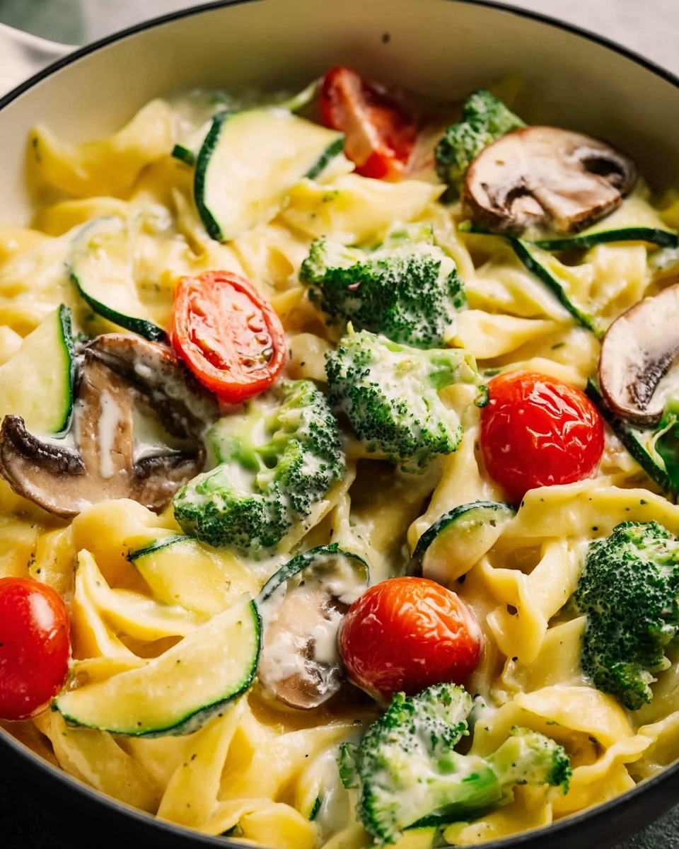 Creamy Veggie Penne Pasta with Cherry Tomatoes and Parmesan Recipe - Recipe Image
