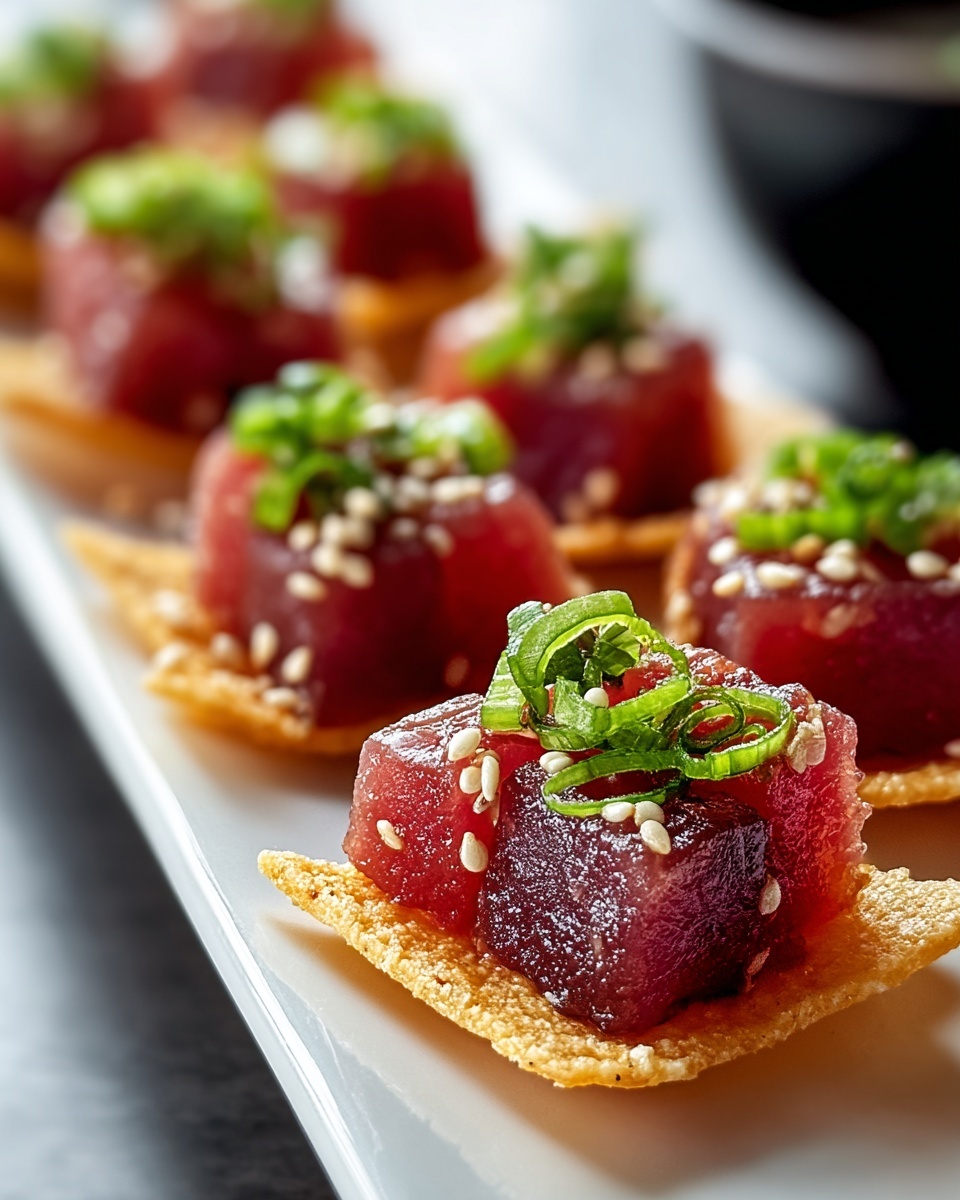 Spicy Tuna Tartare on Crispy Wonton Chips Recipe - Recipe Image