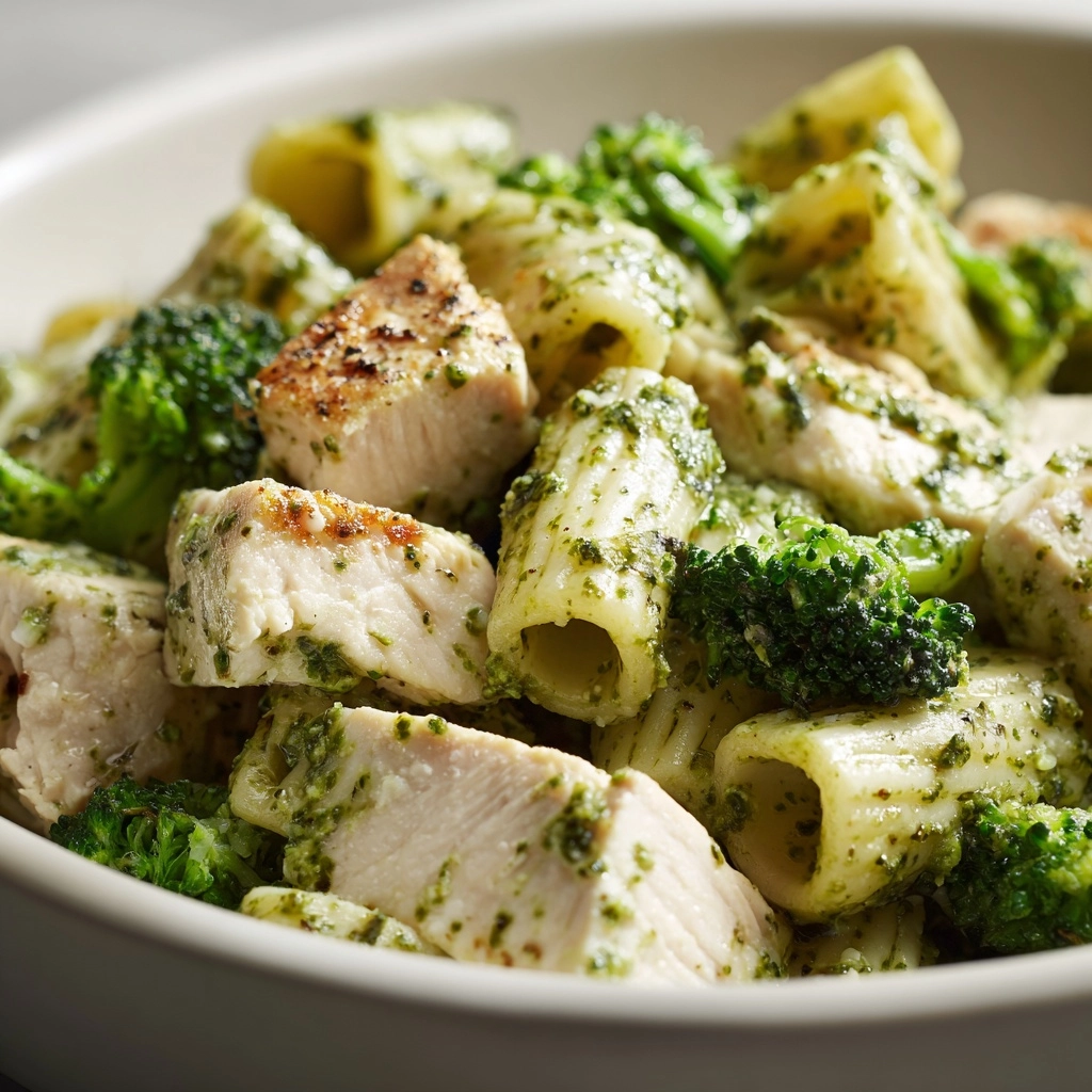 One Pan Creamy Pesto Chicken & Broccoli Pasta Recipe - Recipe Image