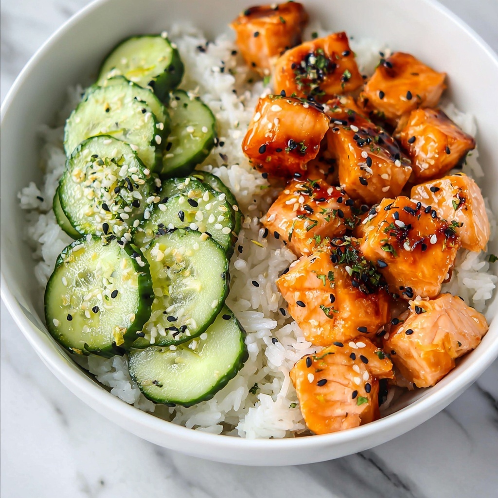 Teriyaki Salmon Bites with Avocado and Cucumber Salad Recipe - Recipe Image