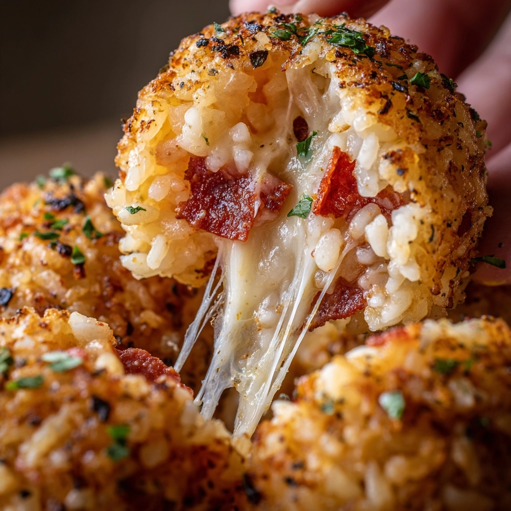 Rice Balls with Cheese and Pepperoni Recipe - Recipe Image