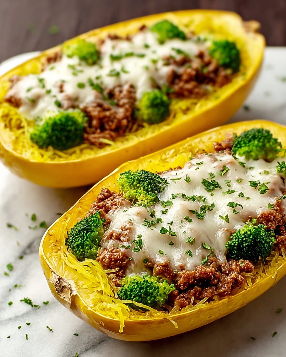 Stuffed Spaghetti Squash with Broccoli and Ground Beef Recipe - Recipe Image