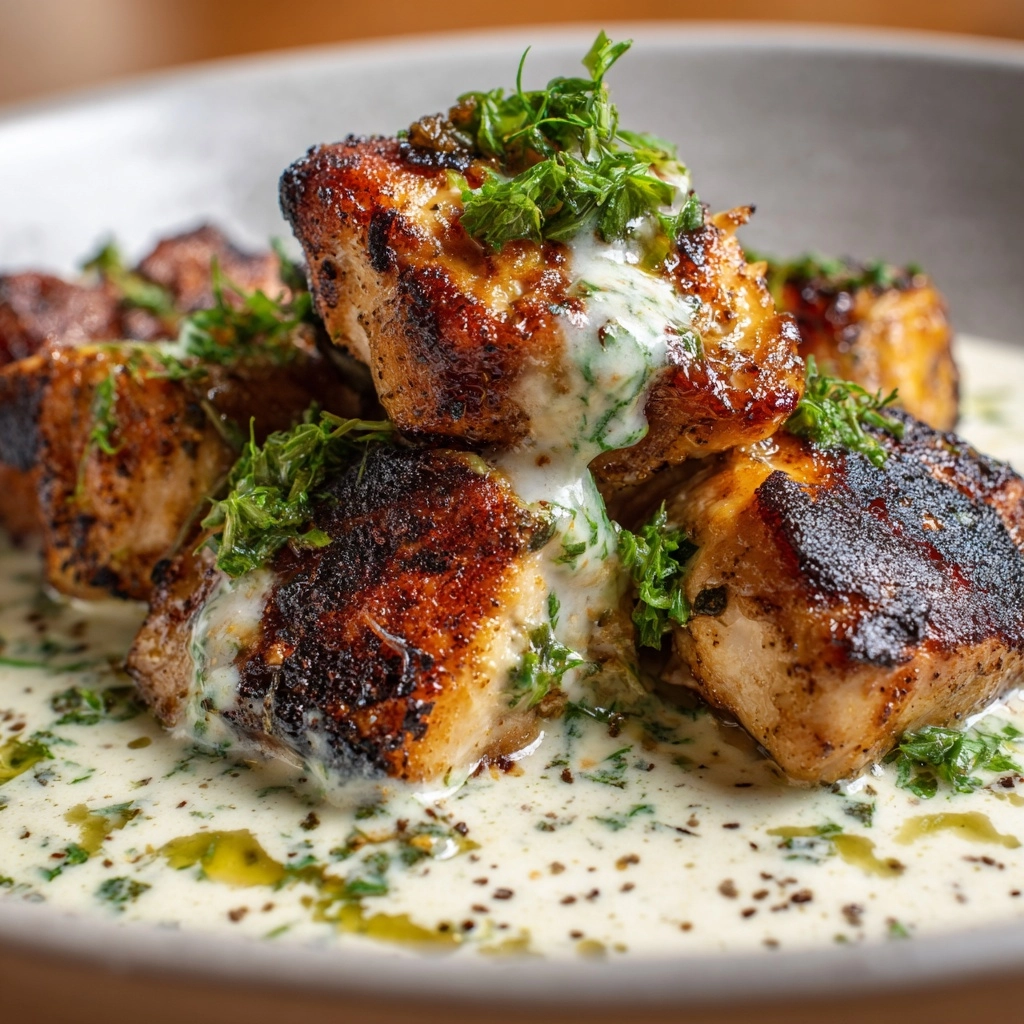 Grilled Chicken Bites with Creamy Garlic Sauce Recipe - Recipe Image