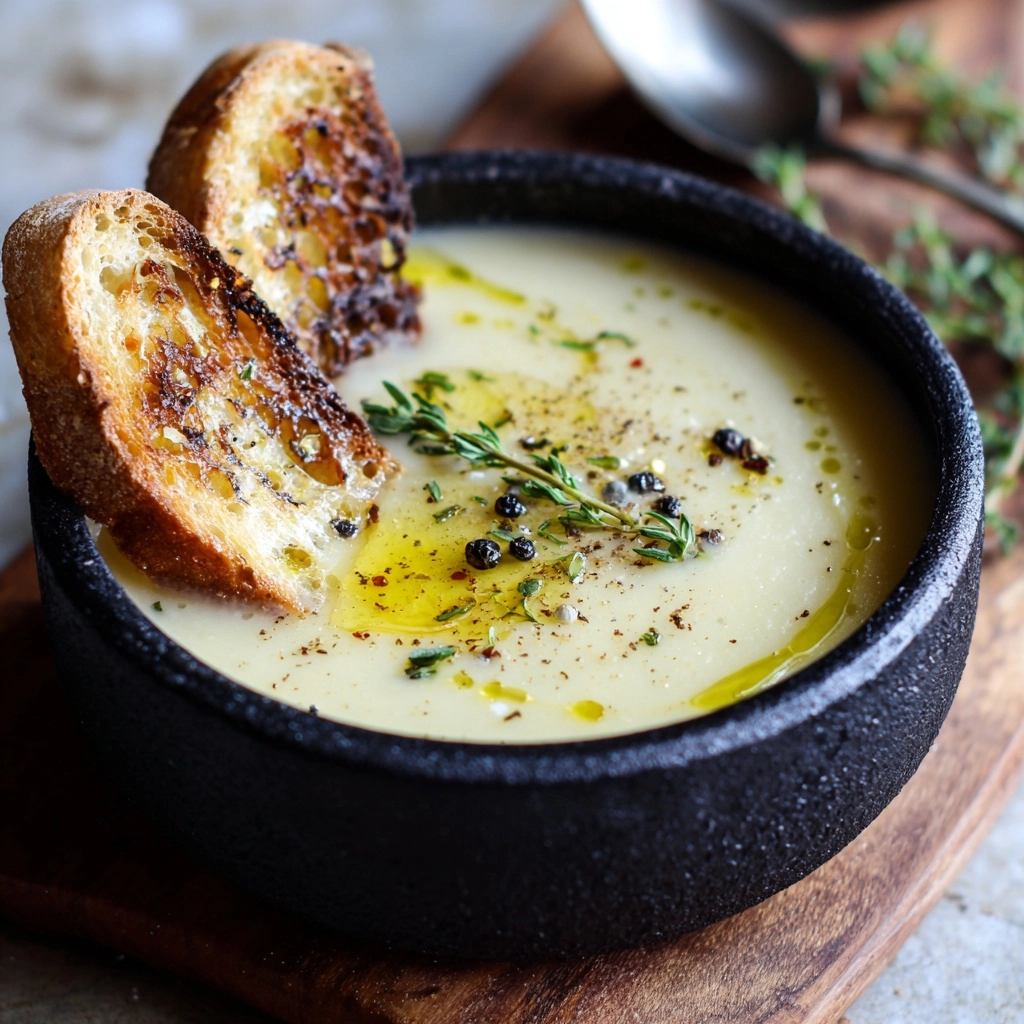 Celeriac Leek Soup with Thyme & Gruyère Toasts Recipe - Recipe Image