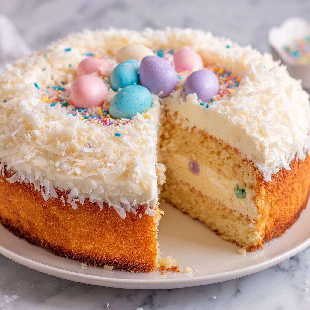 Lemon Coconut Easter Bundt Cake with Chocolate Eggs Recipe - Recipe Image