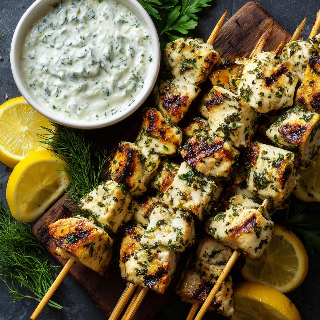 Greek Lemon Chicken Skewers with Tzatziki Sauce Recipe - Recipe Image