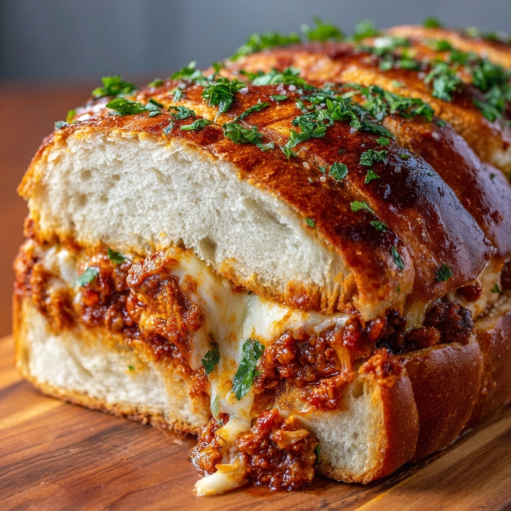 Lasagna Stuffed Garlic Bread Recipe - Recipe Image