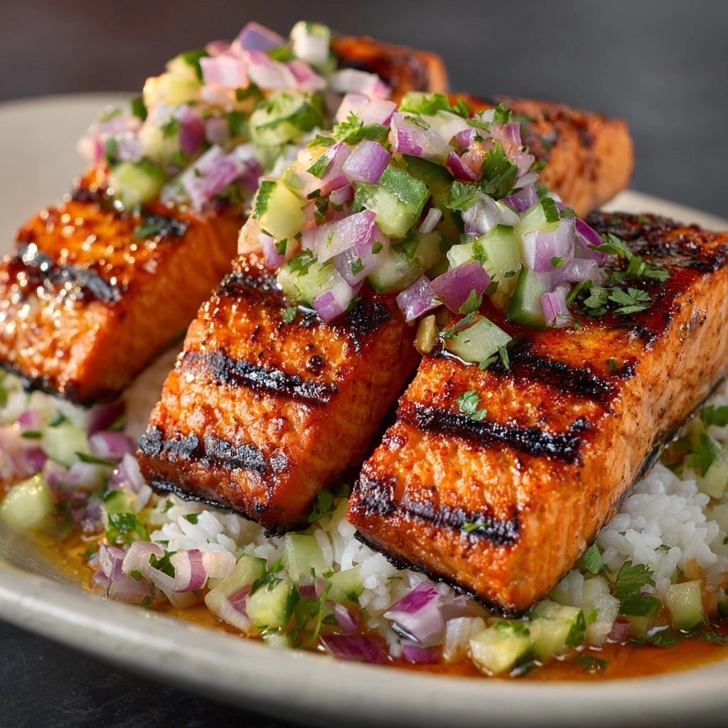 Bang Bang Salmon with Avocado Cucumber Salsa Recipe - Recipe Image