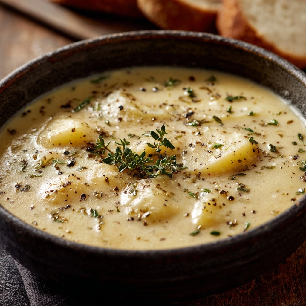 Hearty Cheddar Garlic Herb Potato Soup Recipe - Recipe Image