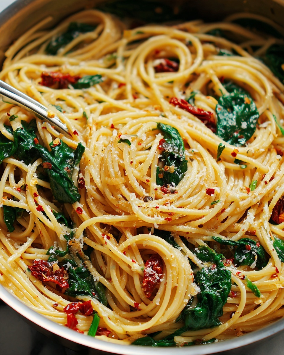 Spaghetti & Spinach with Sun-Dried Tomato Cream Sauce Recipe - Recipe Image