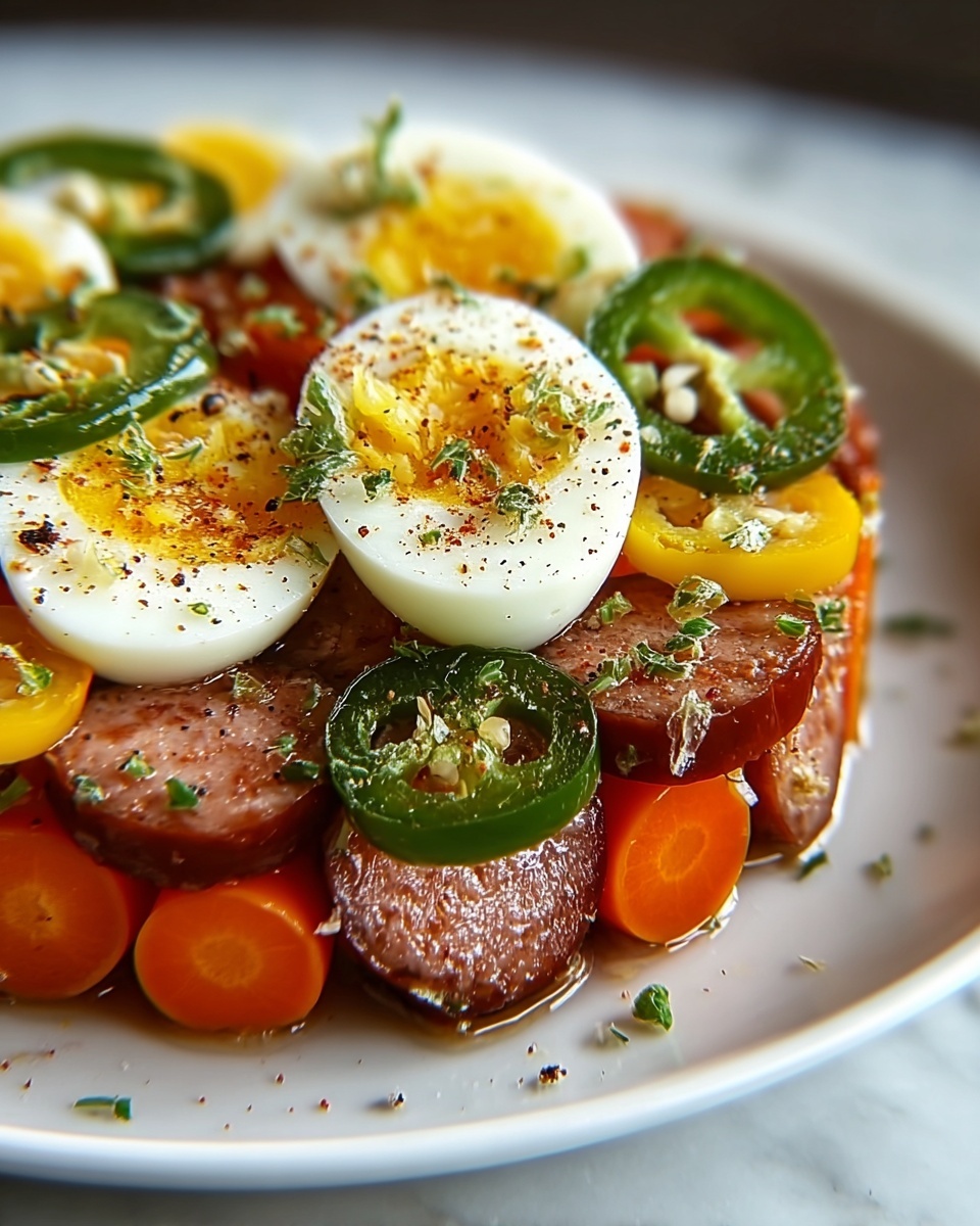 Pickled Eggs, Sausages, Jalapeños, and Carrots Recipe - Recipe Image