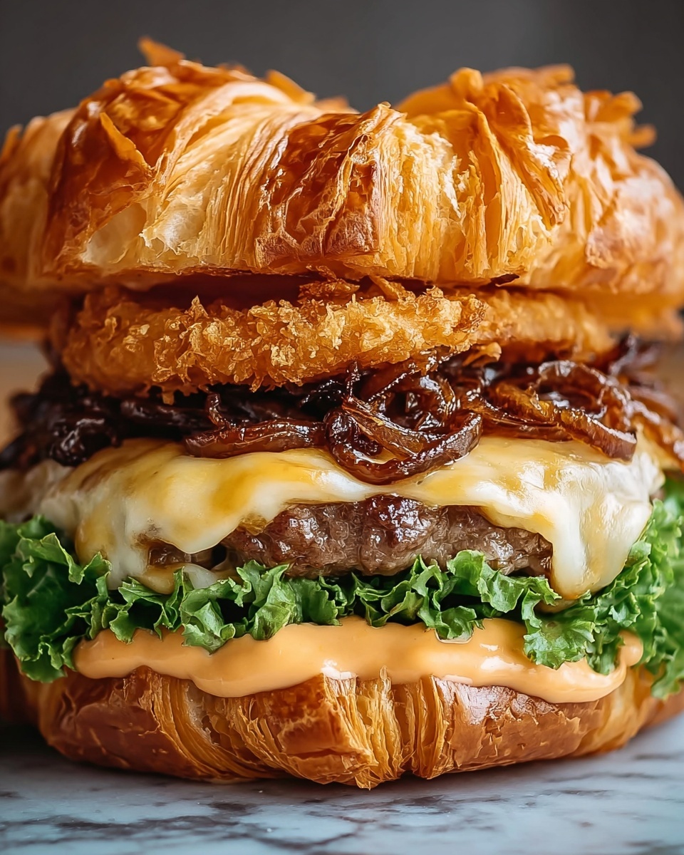 French Onion Croissant Burger: A Savory Twist on a Classic Favorite Recipe - Recipe Image