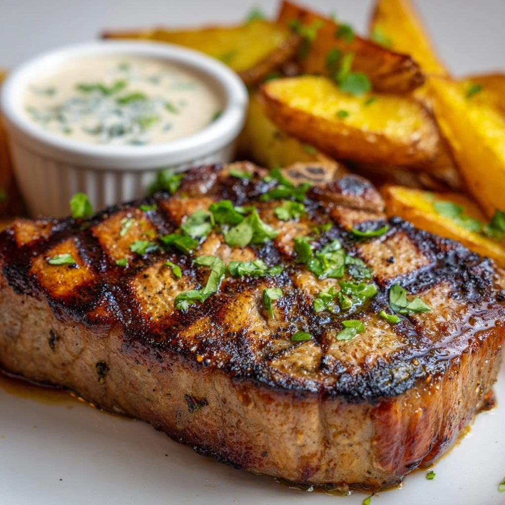 Tremendous Ribeye Steak with French Onions and French Fries Feast Recipe - Recipe Image