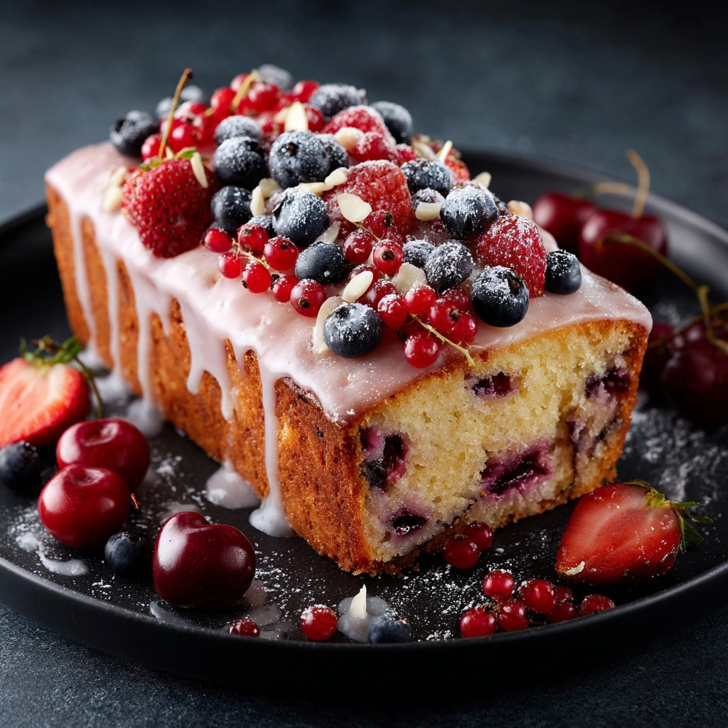 Bakewell Loaf Cake with Raspberry Jam and Almond Topping Recipe - Recipe Image