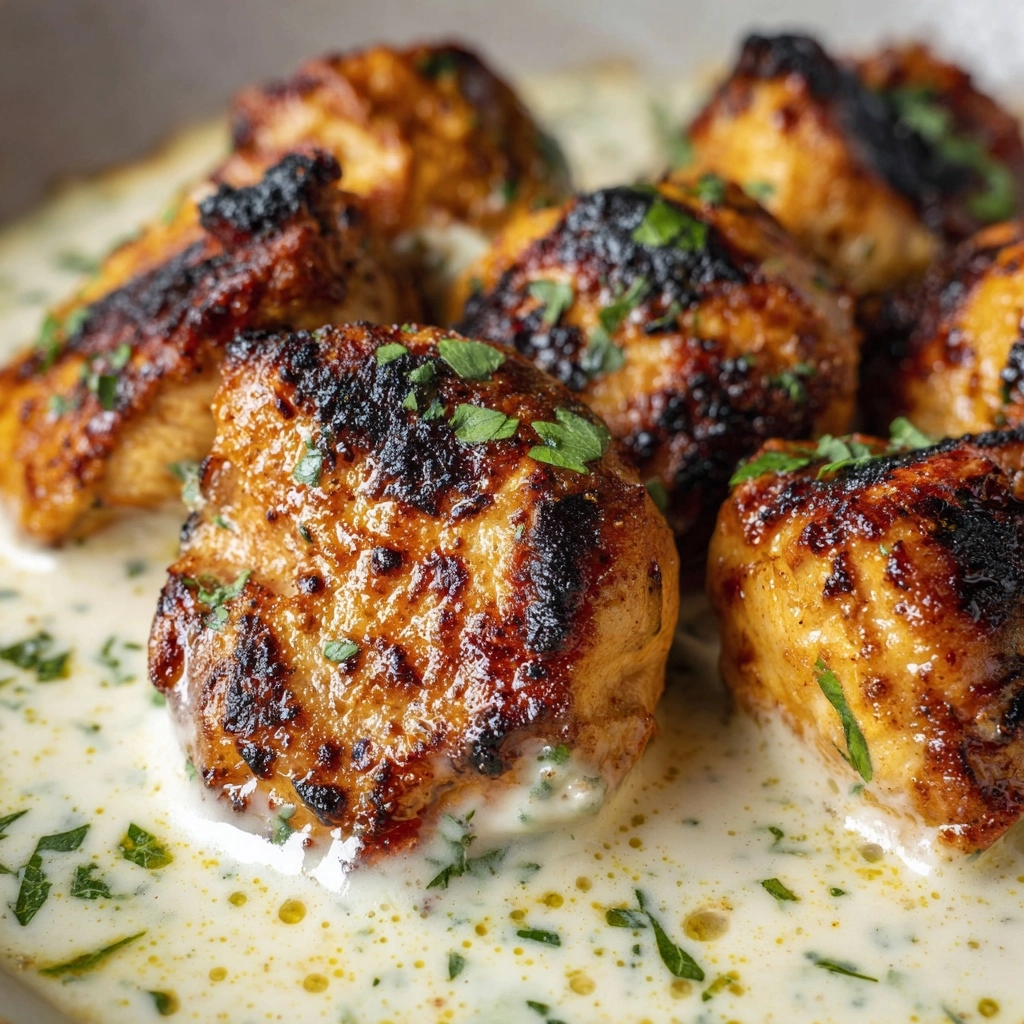 Grilled Chicken Bites with Creamy Garlic Sauce Recipe - Recipe Image