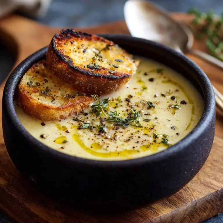 Celeriac Leek Soup with Thyme & Gruyère Toasts Recipe