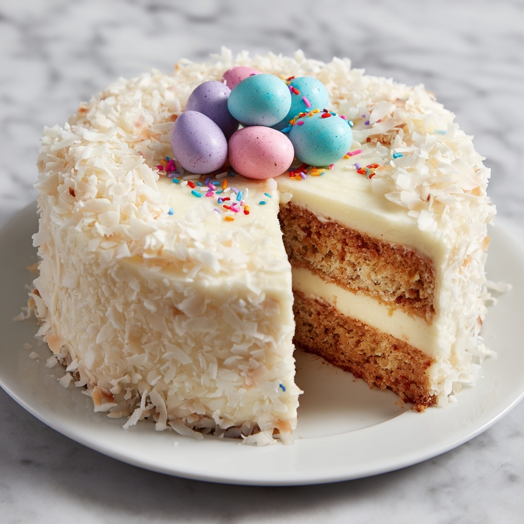 Lemon Coconut Easter Bundt Cake with Chocolate Eggs Recipe - Recipe Image