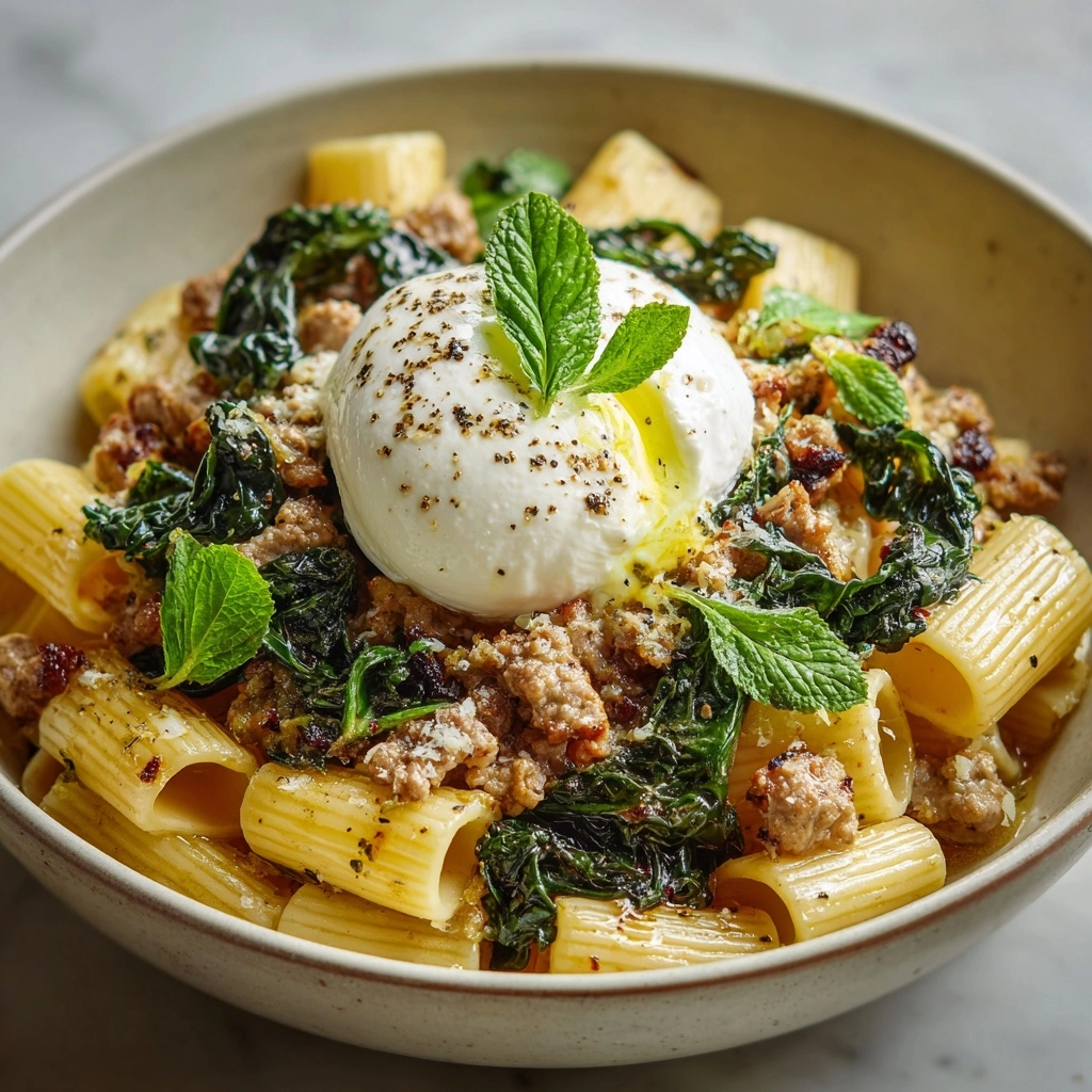 One-Pot Lemony Pasta with Sausage, Broccoli Rabe, and Burrata Recipe - Recipe Image