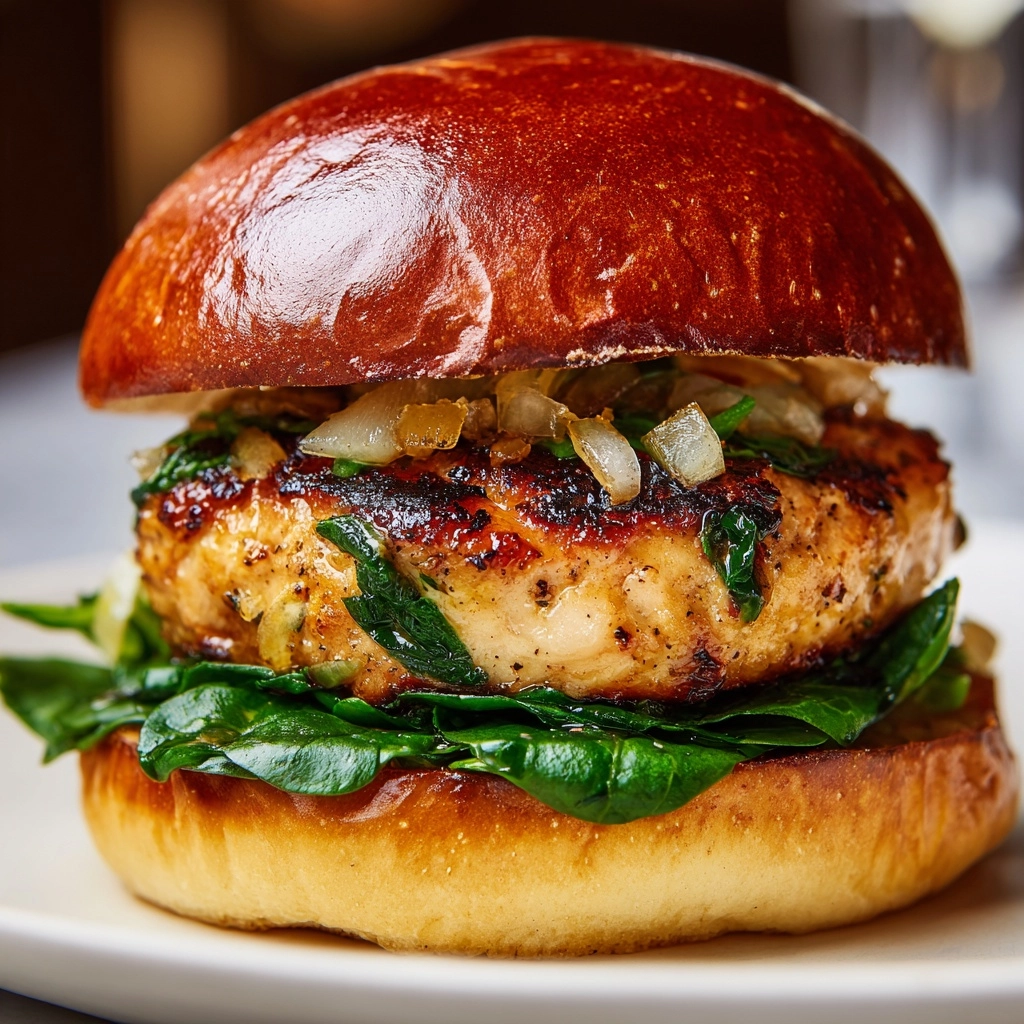 White Cheddar Spinach Chicken Burgers Recipe - Recipe Image