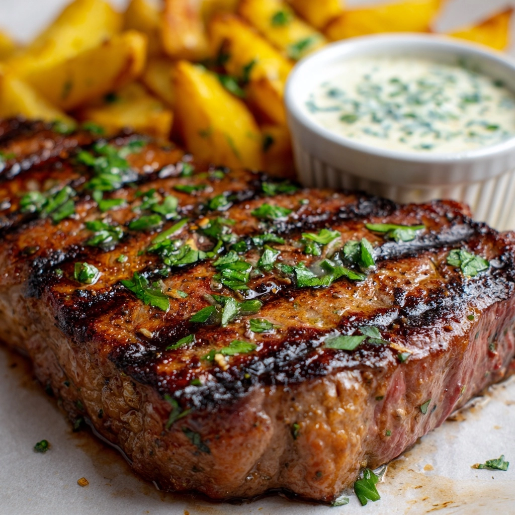 Tremendous Ribeye Steak with French Onions and French Fries Feast Recipe - Recipe Image
