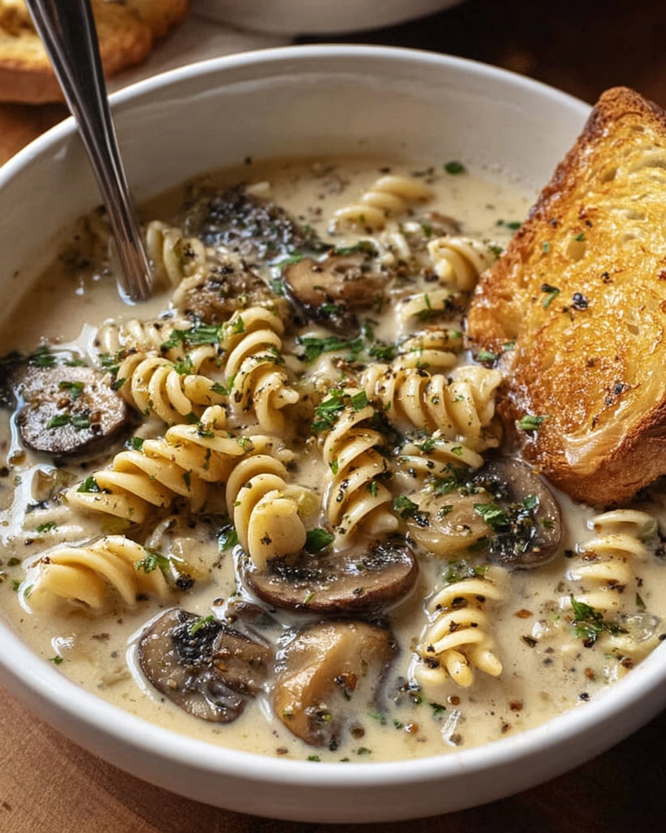 Creamy Mushroom Pasta Soup Recipe - Recipe Image