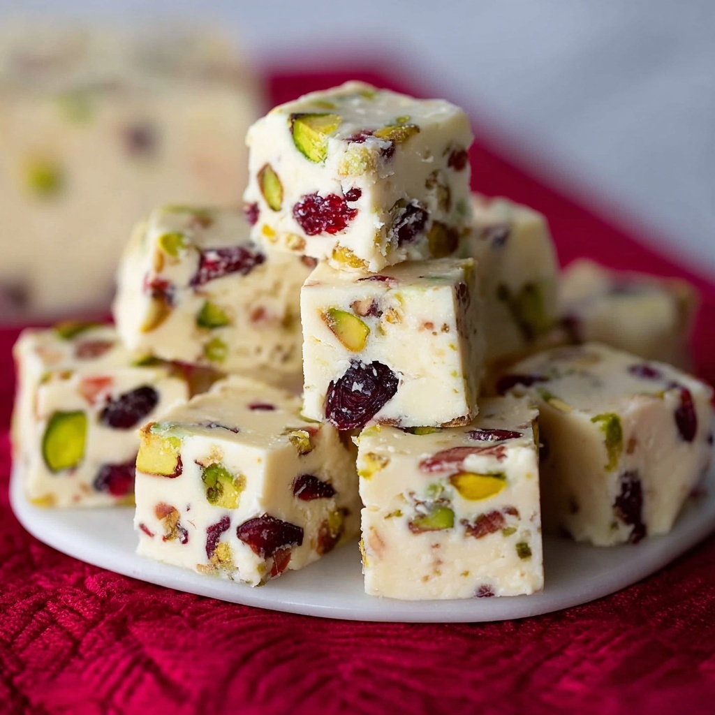 White Chocolate Cranberry Pistachio Fudge Recipe - Recipe Image
