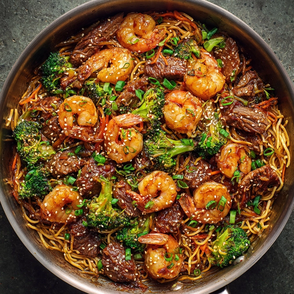 Shrimp Teriyaki Steak Noodles Recipe - Recipe Image