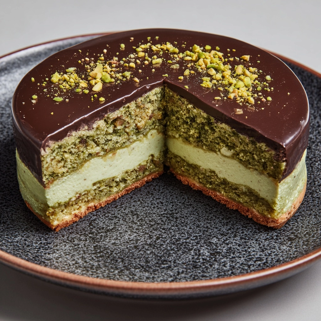 Flourless Pistachio Cake with Chocolate Ganache Recipe - Recipe Image