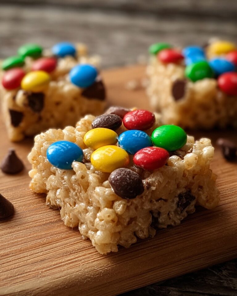 Peanut Butter Rice Krispie Treats with M&M’s and Chocolate Chips Recipe