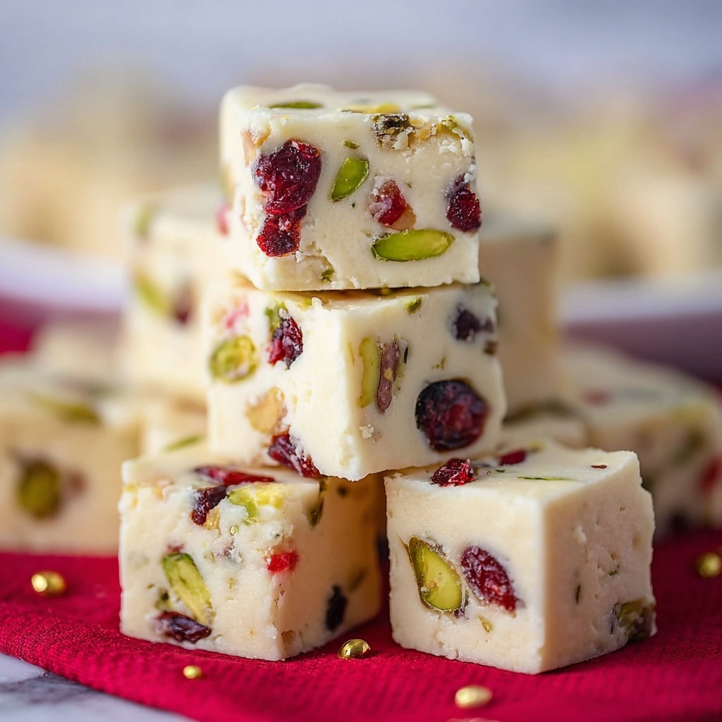 White Chocolate Cranberry Pistachio Fudge Recipe - Recipe Image