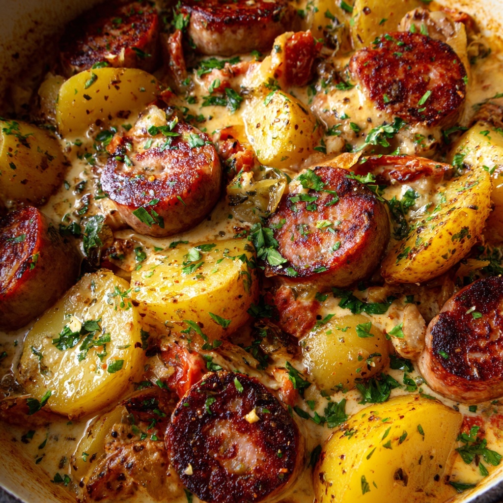 Creamy Smoked Sausage & Potato Crockpot Dinner Recipe - Recipe Image