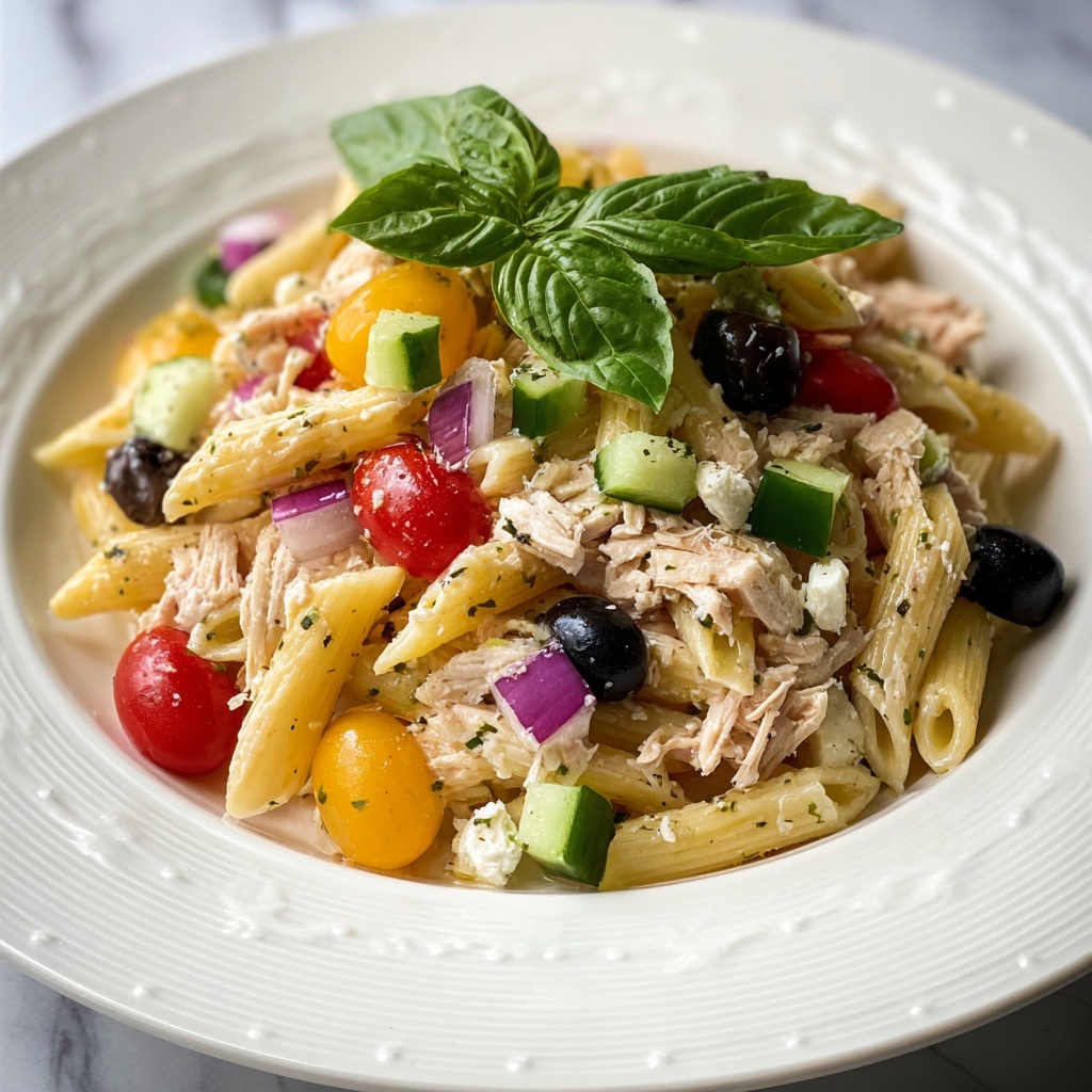 Chicken Pasta Salad with Vegetables and Feta Recipe - Recipe Image