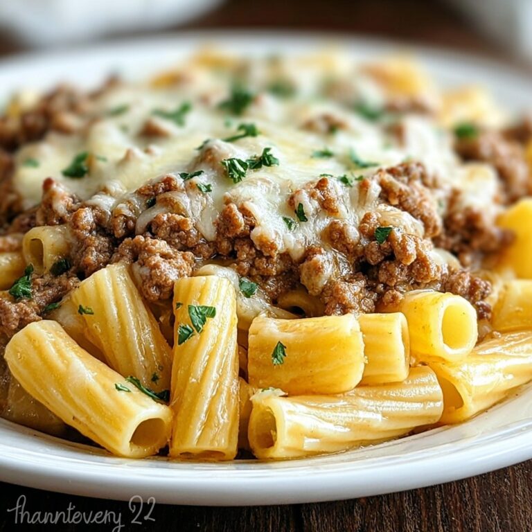 Creamy Cheesy Garlic Butter Rigatoni with Savory Beef Recipe